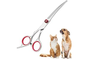 WUSANNA 1 Stück Hundeschere Gebogen, Hundeschere Rot Hunde Schere Edelstahl Schere Hundehaare Schneiden Fellschere Hunde Modellierschere Hund, Fellschere für Katze Hund und Anderen Haustieren