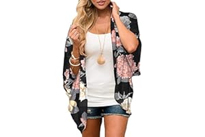 Yutdeng Cárdigans Kimono Mujer Camisolas Casual Gosa Floral Pareos Playa Verano 3/4 Tops Blusa Suelta Boho Bikini Cover Up Caftan Playa Mujer Chal Verano