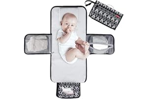 Lekebaby Portable Nappy Changing Mat Baby Travel Change Mat with Wipe-Pocket and Head Cushion, Black