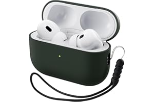 ORNARTO Compatible with Airpods Pro 2 Case (2022), Protective Liquid Silicone Case Cover for Airpods Pro 2nd Generation with Lanyard Soft Skin Front LED Visible-Celadon