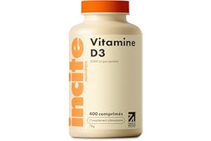 Incite Nutrition Vitamine D 2000ui – 400 comprimés de vitamine D3 de qualité faciles à avaler – un demi comprimé par jour de Cholécalciférol VIT D3 – Supplément végétarien – Fabriqué au UK