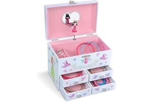 Jewelkeeper - Carillon portagioielli con Principessa fatata e cuori: di grandi dimensioni, con 4 cassetti estraibili - Melodia dell'Bel sognatore