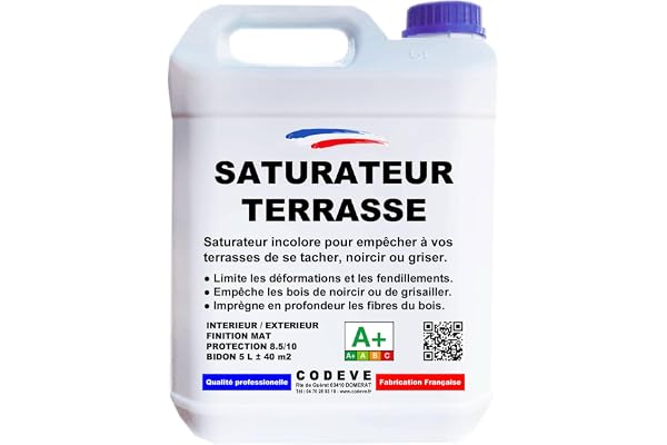 Saturateur Terrasse Bois - Codeve Bois - 5L - Intérieur/extérieur - Pour La Protection D'un Bord De Piscine, Terrasse Ou Caillebotis Bois.