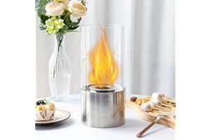 JSMY Camino da tavolo in argento con tubo di vetro Bioetanolo Camino portatile all'aperto ciotola del fuoco per la casa cucina soggiorno giardino balcone