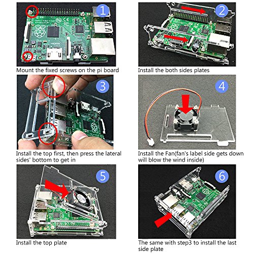 VSTON Raspberry Pi 3 B   Caja con Ventilador y 3 Piezas Disipadores T  rmicos para Raspberry pi 3 Modelo B   Pi 3 Modelo B Pi 3 Pi 2 Pi 2B Transparente