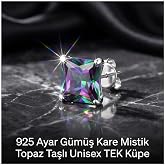 Lunexa 925 Ayar G&uuml;m&uuml;ş Mistik Topaz Kare Taşlı &Ccedil;ivi K&uuml;pe Unisex Minimal K&uuml;pe 3mm 4mm 5mm 6mm 7mm Parlak Taş Antialerjik Klipsl