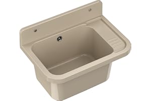 Granitan Ausgussbecken für Garage Keller Werkstatt und Waschküche - Universal Waschtrog mit Siphon - Waschbecken mit Abtropfschale Wandmontage aus Polypropylen - 50x34x31 cm - Beige - Figo