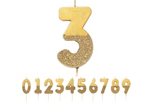 TALKING TABLES Gold Glitter Number 3 Birthday Candle, Premium Quality Cake Topper Decoration, Pretty, Sparkly For Kids, Adults, 30th Birthday Party, Anniversary, Milestone Age