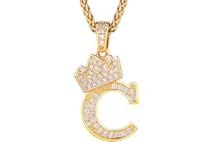 Richsteel Collier Lettre Initiale Prénom, Pendentif Alphabet Lettre A-Z,Bling Brillant Hip Hop Bijoux Pendentif Plaqué Or en Strass avec Chaîne Réglable 55+5 cm Cadeau pour Homme Femme