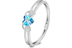 GEORGE · SMITH Bracelet Femme Argent Plaqué Réglable Bracelet Bijoux Cœur pour Femme avec Cristal Bleu Rose, Idéal Bijoux Cadeau Femme de Anniversaire pour Elle Maman Ami – avec Boîte Cadeau