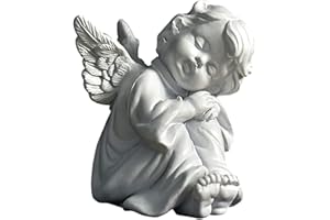 NSXIN Grabschmuck Engel Skulptur Grabdeko, Engel Massive Steinfigur aus Steinguss Wetterfest Steinfigur Sitzender Engel Für Rasendekorationen (Typ B)