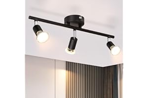 Glitzerlife Reflektor sufitowy Czarny 3-płomienny Lampa sufitowa - Reflektor sufitowy Obrotowy GU10 330° Obrotowa metalowa lampa sufitowa Nowoczesna do salonu Sypialnia Kuchnia Korytarz Jadalnia