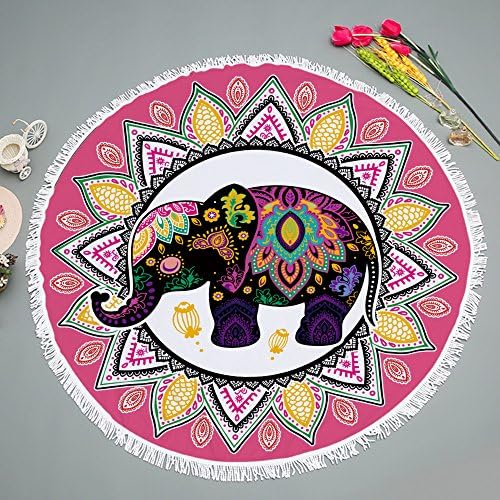 Elephant Round Beach Towels,Summer Large Women Printed Shawl Picnic Mat Blanket 150cm (Red)
