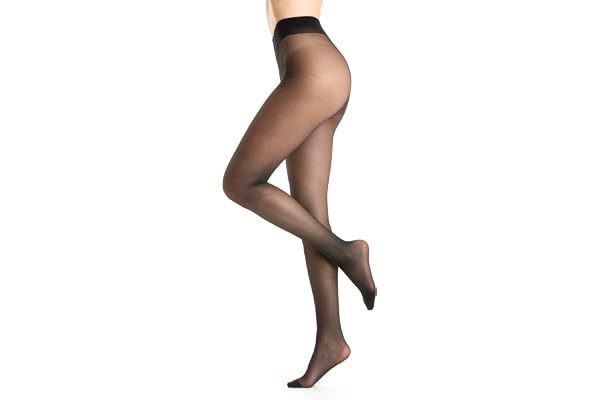 Sheer Strumpbyxor för Damer 20 den, Svart, Brun och Vit, Halvtransparent, Elastiskt Midjeband