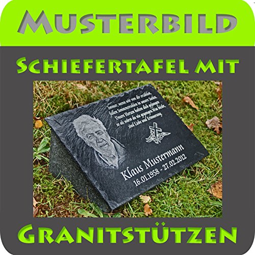 Schiefertafel mit wetterfester Lasergravur des Motives „Grabstein-016“ und Ihrem Text/Daten in der gewünschten Schriftart z.B. als Grabplatte auf das Grab oder als Gedenkentafel für Zuhause von LaserArt24 - 4