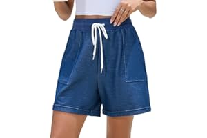 YUKIUINY Pantalone Corto Mujer Short Algodón Deportivos con Cordón Pijamas Pantalon Corto Chándal Casual Interior Elástica Ajustable con Bolsillos Verano para Yoga Jogging Fitness