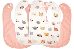 Qalpy Pack de 4 Baberos Bebé Impermeables Recién Nacido – Pack Baberos Impermeables Bebe Algodón Antimanchas Lavables Suaves y Ajustables