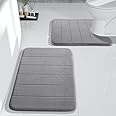 Yimobra Memory Foam Bath Mat Set, 2 Piece Soft Rugs,17x24 and 24x20.4 U-Shaped, Toilet rug, Water Absorption, Non Slip, Thick, Dry Fast for Bathroom Floor Mat, Grey