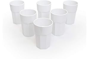 omada Design set de 6 vasos de bar, refresco o bebida larga 42.5 cl, 12.5 cm de alto en plástico, irrompible, apilable, octogonal y apto para lavavajillas, Unglassy Line