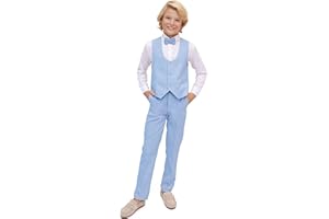 Lilax Toddler & Little Boys Suit Set, Formal Suit Vest, White Dress Shirt, Dress Pants and Bowtie 4 Piece Suit Set