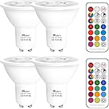 Mobri GU10 LED Bulbs, 5W Colour Changing Spot Light Bulb, Dimmable via Remote Control, 75 Watt Equivalent with Timing, RGB+ W