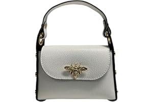 Modarno mini borsa in Vera pelle dollaro con chiusura a moschettone a forma di ape, borchie laterali, catena metallica rimovibile, manico in pelle