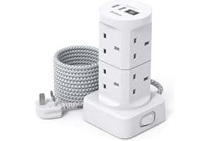 ADDTAM Tower Extension Lead with USB Slots, (13A 3250W), 8 Way Multi Plug Extension Tower & 4 USB Ports (2 Type C & 2 USB A Ports), 1.8M Extension Cable, Extension Lead tower for Home Office School Supplies