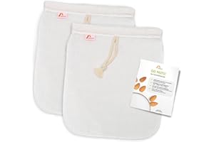 Amazy Set of 2 nut milk bags made of hemp + 8 chalk labels and inserts with tips | 100% natural - The cloth strainer filter made for almond milk, fruit juice and smoothies (2 pieces | 25 x 30 cm)