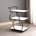 DDS Dream Decor Shoppee End Table Bar Table 3-Tier Metal Serving Table with Wheels Gold Elegant Home and Restaurant Mobile Cart for Effortless Food Serving Coffee Table for Living Room (Black White)