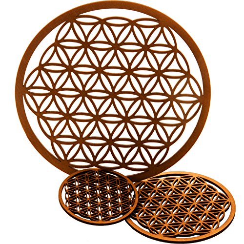 MC-TREND® Hochwertige Blume des Lebens aus Holz in einem 3er Set ( Ø 7cm, 10cm, 17cm )