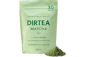 DIRTEA Matcha Powder - 100% Japanese Ceremonial Grade Matcha with Lions Mane & Tremella - 2,500mg per Serving - Vegan & Non GMO - 180g - 30 Servings