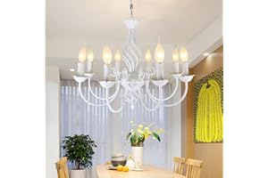 HEYUN Europäischen Land Industrie Vintage Pendelleuchte,Höhenverstellbarer Kerzenleuchter,aus Eisen Einfach weiss Metall Kronleuchter für Küche Esszimmer Wohnzimmer,8heads