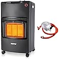 Geepas Portable Gas Heater 4.2KW | Electric & Piezoelectric Ignition, LPG/Butane Gas Heater with Wheels, Regulator & Hose | Energy Efficient Space Heater With Low Running Cost | Black