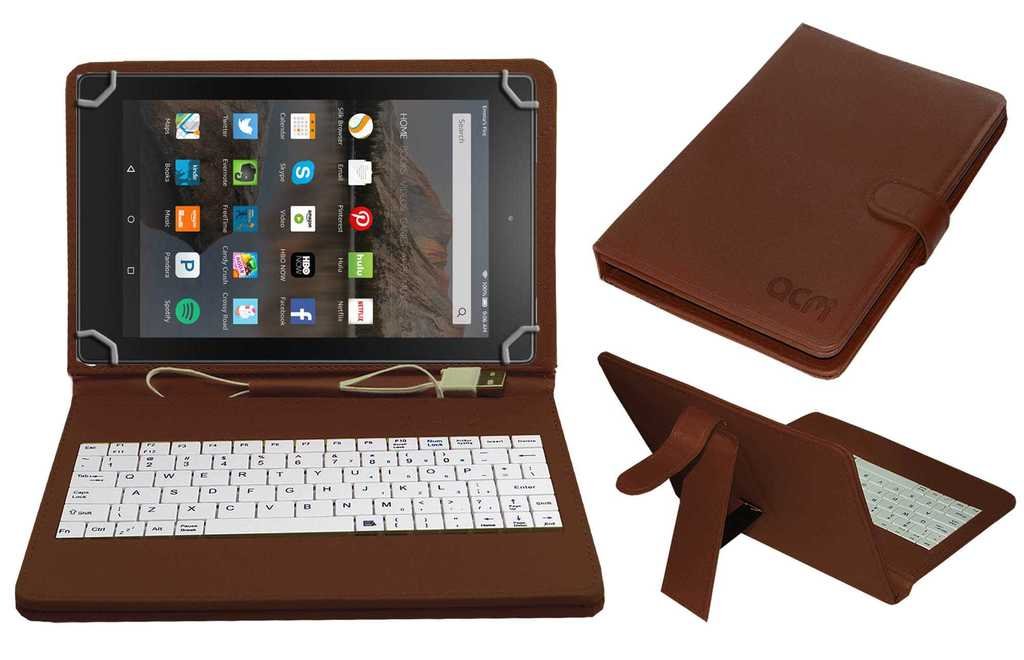 ACM USB Keyboard Case Compatible with Fire Hd 8 Tablet Cover Stand with Micro USB OTG (Brown)