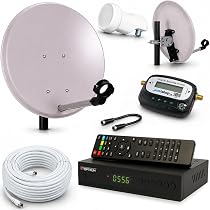 Camping SAT Anlage mit HD RECEIVER und SAT-FINDER - 40cm SAT-Spiegel inkl. Single LNB, 10m Koaxialkabel