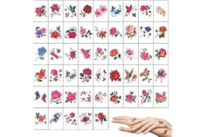 Ceihwa 50 Pezzi Adesivi per Tatuaggi Temporanei Fiori Fake Tattoos Stickers Fiori Temporary Tatuaggi Finti Colorati Bambini Impermeabili Tatuaggio Temporaneo Adulti per Corpo Braccio Petto