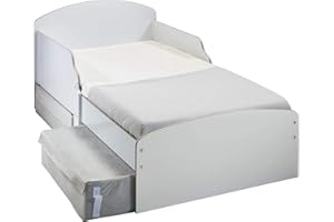 Hello Home Kids White Toddler Bed with Storage, Constructed Dimensions (approximate) 59cm (H) x 77cm (W) x 142cm (L)