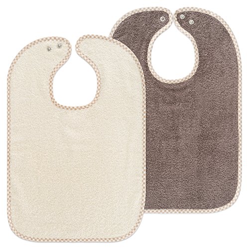 2er Set Riesen Baby-Lätzchen mit Druckknopf / 30x46 cm/ Schadstoffgeprüft nach Öko-Tex Standard 100 / Frottee - 100 % Baumwolle - Natur Braun