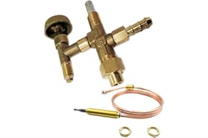 METER STAR Valvole per griglia del riscaldatore a gas propano, valvola di controllo a spinta con sicurezza di guasto della fiamma, termocoppia da 0,6 m, dado terminale M8x1, oro e marrone