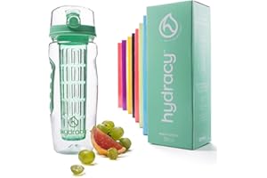 Hydracy Botella de Agua con Filtro infusor para Fruta 1Litro y marcador de hora - plástico Durable 100% sin BPA ìPerfecta para Hacer Deporte y cuidar tu Salud! - Primavera Verde