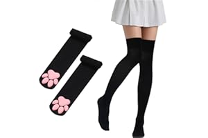 Lusofie Wysokie pończochy damskie urocze miękkie 3D palce fasola kocia łapa skarpetki programowanie czarne podkolanówki pończochy pazur, Czarny, Medium-Large
