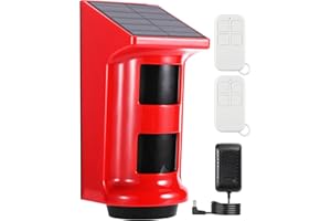 YISEELE Sensore di Movimento - All'aperto, Sirena Solare Wireless120DB con 2 Telecomandi, doppio sensore e 4 Modalità di Lavoro, luce Stroboscopica, per Casa, Villa, Cortile, Fattoria, Fienile (IP67)