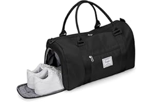 WEPLAN Sac de Voyage Femme Sac de Sport avec Compartiment de Chaussures et Poche Humide Imperméable Sac à Bagages Sac de Week-End Hommes Duffel Bag Sac à Main pour Yoga Camping,Noir