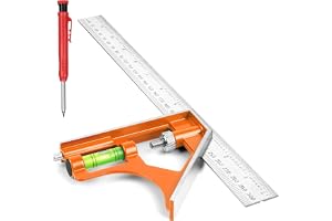 Flintronic 300mm Kombinerad Vinkel med Penna, Kombinationsvinkel, Kombinerad Vinkel i Rostfritt Stål, med Bubbelnivå, 45/90 G