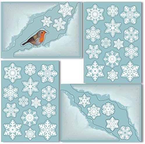 ArtiClings 4 Snow Corners with Robin and 36 Snowflake Window Clings - Non-Adhesive Vinyl Stickers - Superb Christmas Decorations!