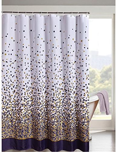 LanMeng Fabric Shower Curtain Confetti Design, Deep Purple Gold White Silvery Grey (72-by-72 inches, 3)