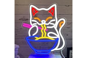 XJNOLGXIQU Maneki Neko Ramen Neon Sign Lucky Cat LED Sign Waving Cat Neon Sign Suitable for Decoration of Shop Signs in the Living Room Ramen Cat Neon Lights Luminous Wall Decoration