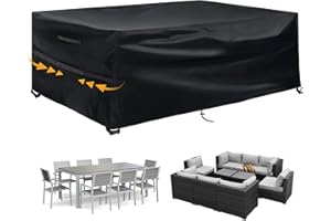 GARPROVM Housse Salon de Jardin 600D Oxford Tissu Housse de Protection pour Mobilier Housse de Table de Jardin Imperméable Bâche de Protection avec Corde et Boucle Verrouillage（ 213 x 132 x 74cm）