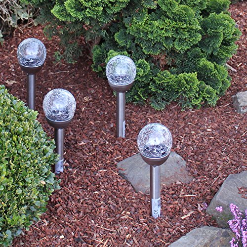 LED Solarleuchten-Set für Garten Edelstahl Gartenleuchte Crackle Glas-Kugel mit Erdspieß Wegleuchte Terrasse Balkon-geländer - 2