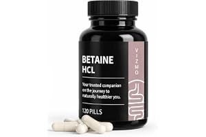 Betain HCL 650mg, 120 Kapslar – Premium Matsmältningsenzym-Kosttillskott – Stöder Hälsosam Matsmältning, Näringsupptag och Tarmhälsa – Veganskt Vänligt, Laboratorietestat, Tillverkat i EU